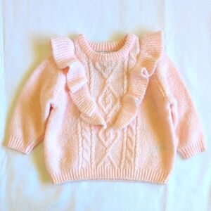 george soft pink ruffled cable knit acrylic blend sweater 3-6 months baby girl